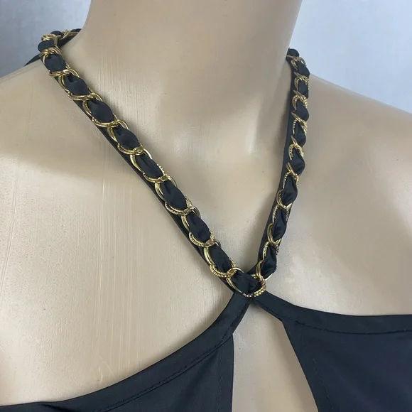 Cache Black Sleeveless Chain Trim Plunge Front Top Blouse XS NEW - Picture 5 of 7